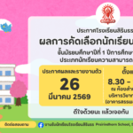 ประกาศรายชื่อผู้ผ่านการคัดเลือกเข้าเรียนชั้นมัธยมศึกษาปีที่ 1 ปีการศึกษา 2569 ประเภทห้องเรียนปกติ นักเรียนที่มีความสามารถพิเศษ