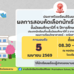 ประกาศผลการสอบคัดเลือกชั้นม.4 แผนวิทย์-คณิต โควตาโรงเรียนเดิม