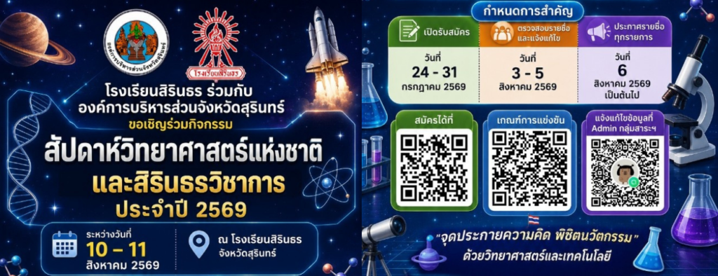 สัปดาห์วิทยาศาสตร์แห่งชาติและสิรินธรวิชาการ ประจำปี 2569
